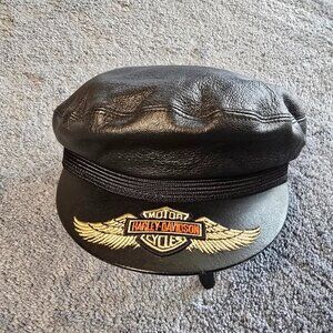 Harley Davidson Leather Motorcycle Eagle Captains Hat - Size XL